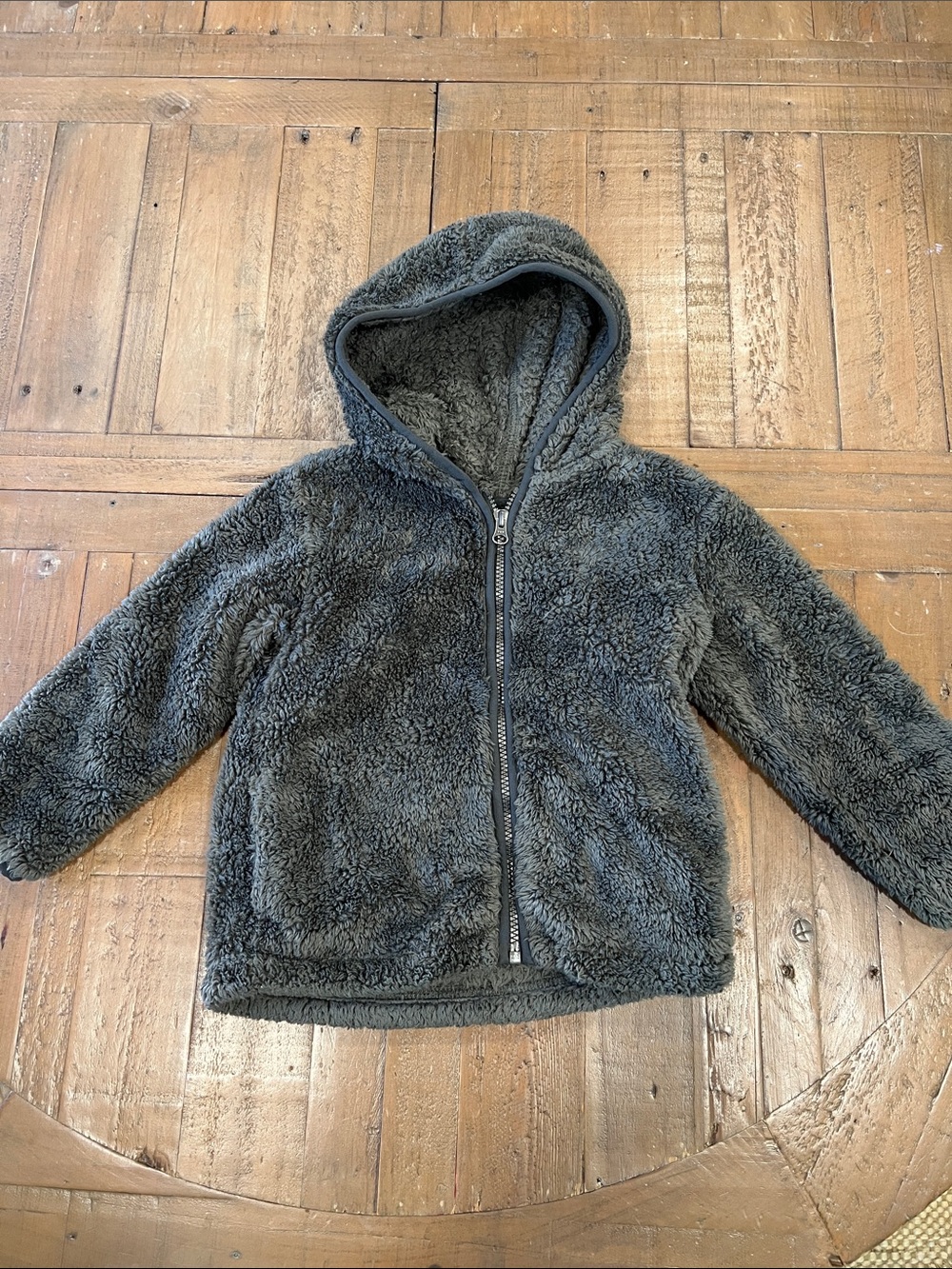 Hanna andersson gray marshmallow fleece hooded zip front jacket 4 years